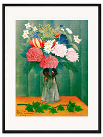 Gerahmter Kunstdruck Blumenstrauß am Zweig des Efeus