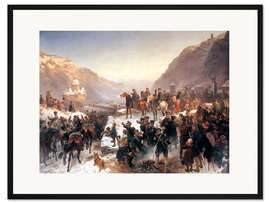 Gerahmter Kunstdruck Blüchers Rheinübergang bei Kaub