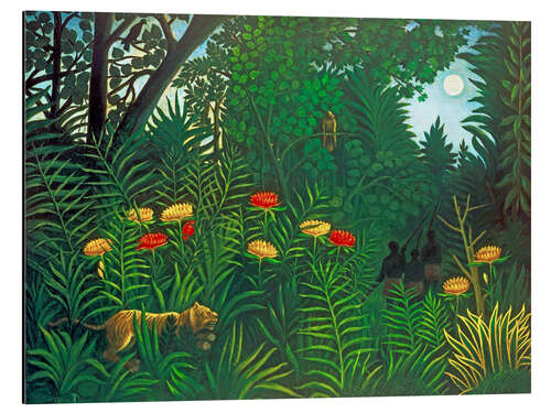 Obraz na aluminium Exotic landscape with tiger and hunters