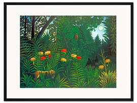 Gerahmter Kunstdruck Exotische Landschaft mit Tiger und Jägern