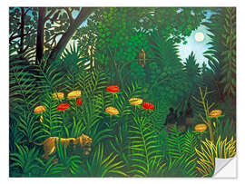 Wall sticker Exotic landscape with tiger and hunters