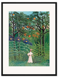 Gerahmter Kunstdruck Frau auf einem Spaziergang durch einen exotischen Wald - Henri Rousseau