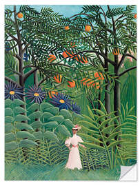 Selvklebende plakat Woman Walking in an Exotic Forest