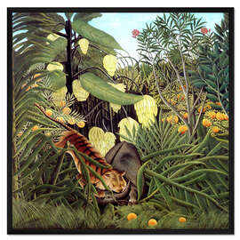 Gerahmter Kunstdruck Kampf zwischen Tiger und Büffel