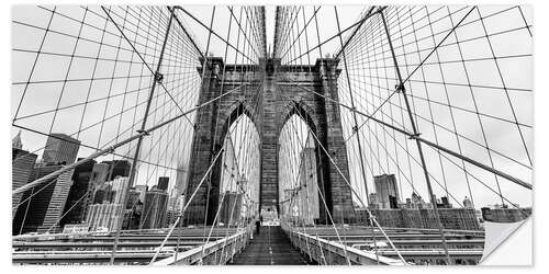 Selvklebende plakat NYC: Brooklyn Bridge (monochrome)