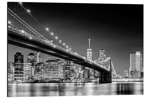 Aluminiumtavla Brooklyn Bridge with Manhattan Skyline (monochrome)