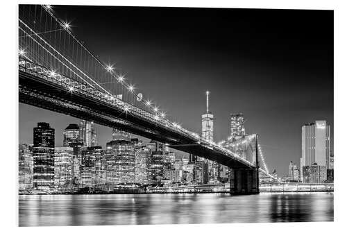 Foam board print Brooklyn Bridge with Manhattan Skyline (monochrome)