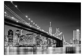 Magnettafel Brooklyn Bridge und New York Skyline (monochrome)
