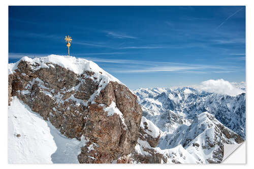 Selvklebende plakat Snowy peak of the Zugspitze