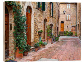 Holzbild Malerische Gasse in Pienza