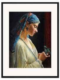 Gerahmter Kunstdruck Junge Frau mit Vogel