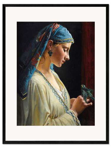 Plakat artystyczny premium w ramie Young woman with bird