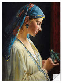 Naklejka na ścianę Young woman with bird