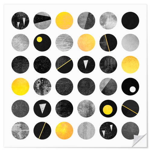 Selvklebende plakat Black and yellow dots