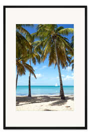 Gerahmter Kunstdruck Palmenstrand mit Segelboot, Martinique