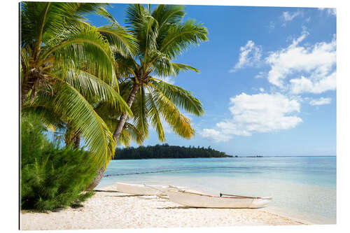 Gallery print Beach with palm trees and turquoise ocean in Tahiti