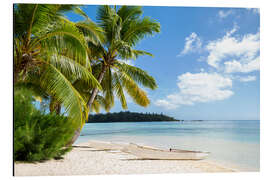 Magnettafel Strand mit Palmen und türkisblauem Meer auf Tahiti