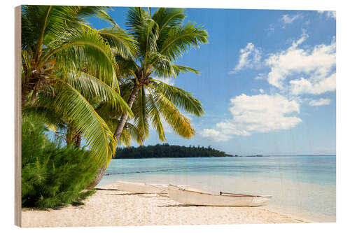 Trebilde Strand med palmer og turkis hav på Tahiti