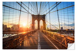 Selvklebende plakat Brooklyn Bridge ved soloppgang, New York