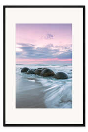 Gerahmter Kunstdruck Moeraki Fluss-Steine, Neuseeland
