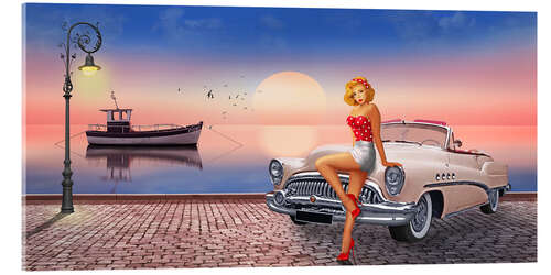 Tableau en verre acrylique Pin-up qui attend l'amour