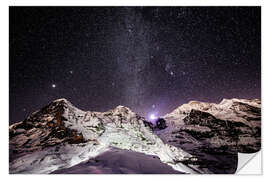 Wandsticker Eiger, Mönch und Jungfrau mit Sternenhimmel