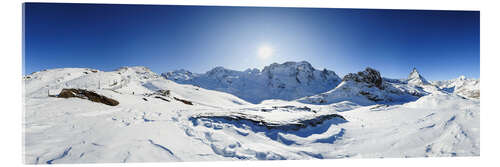 Acrylglasbild 360 Grad Bergpanorama im Winter. Riffelberg, Zermatt, Schweiz.