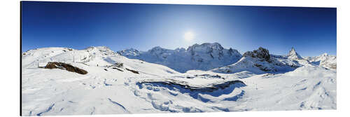 Aluminium print 360 degree mountain panorama from Riffelberg above Zermatt with Monte Rosa and Matterhorn in Winter