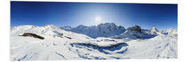 Foam board print 360 degree mountain panorama from Riffelberg above Zermatt with Monte Rosa and Matterhorn in Winter