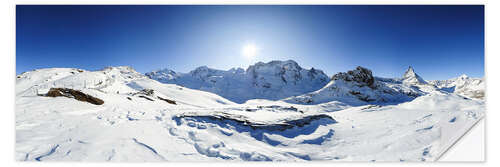 Wall sticker 360 degree mountain panorama from Riffelberg above Zermatt with Monte Rosa and Matterhorn in Winter