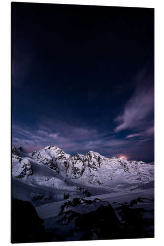 Stampa su alluminio Diavolezza moonset by night, Engadin, Switzerland.