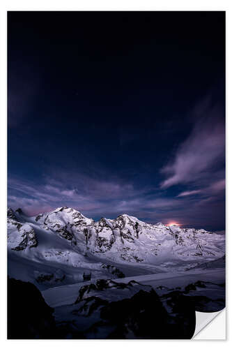 Sticker mural Diavolezza moonset by night, Engadin, Switzerland.