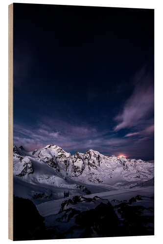 Tableau en bois Diavolezza moonset by night, Engadin, Switzerland.