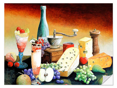 Sticker mural Stil life with coffee grinder, fruits and cheese