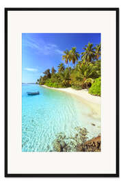 Gerahmter Kunstdruck Tropenstrand mit Boot, Malediven
