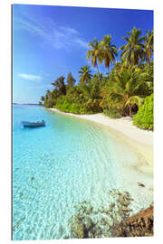 Gallery print Tropical beach with a boat, Maldives