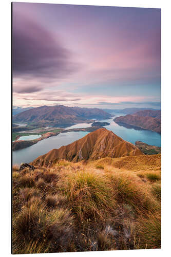 Obraz na aluminium Awesome sunset over Wanaka lake from Mt Roy, Otago, New Zealand