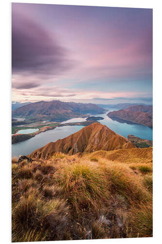 Foam board print Awesome sunset over Wanaka lake from Mt Roy, Otago, New Zealand