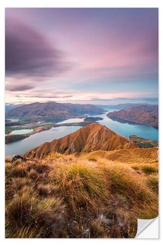 Vinilo para la pared Awesome sunset over Wanaka lake from Mt Roy, Otago, New Zealand