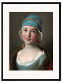 Gerahmter Kunstdruck Russisches Mädchen in einem blauen Kleid und Kopfschmuck