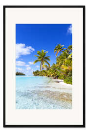 Gerahmter Kunstdruck Schönen tropischen Strand mit Palmen, One Foot Island, Cookinseln, Pacific