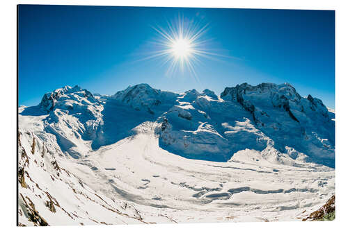 Alubild Panorama vom Gornergrat mit Monte Rosa, Lyskamm, Breitrhorn. Zermatt, Schweiz.