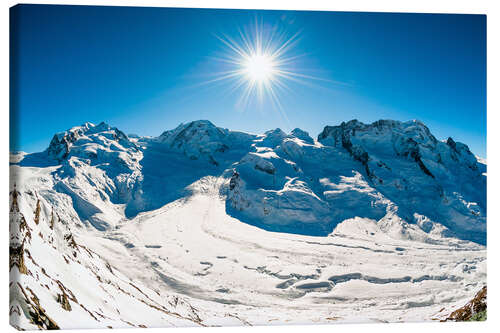 Canvas print Panorama from Gornergrat with Monte Rosa, Lyskamm, Breitrhorn. Zermatt, Schweiz.