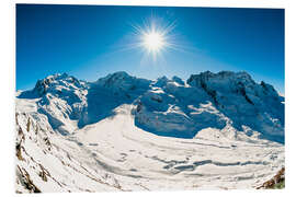 Print på skumplade Panorama from Gornergrat with Monte Rosa, Lyskamm, Breitrhorn. Zermatt, Schweiz.