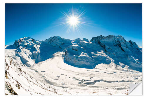 Naklejka na ścianę Panorama from Gornergrat with Monte Rosa, Lyskamm, Breitrhorn. Zermatt, Schweiz.