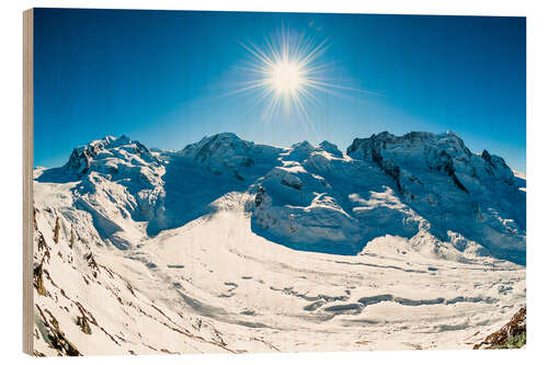 Cuadro de madera Panorama from Gornergrat with Monte Rosa, Lyskamm, Breitrhorn. Zermatt, Schweiz.