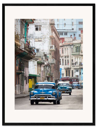 Ingelijste kunstdruk Taxis in Avenue Colon, Cuba