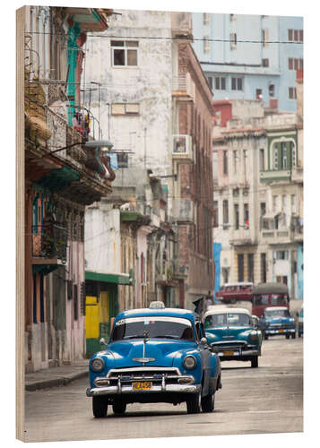 Wood print Taxis in Avenue Colon, Cuba