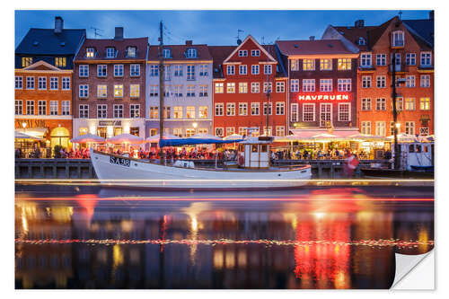 Selvklebende plakat Belyst Nyhavn, København, Denmark