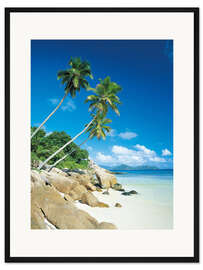 Gerahmter Kunstdruck Anse Severe With Praslin Island in Background, La Digue, Seychelles